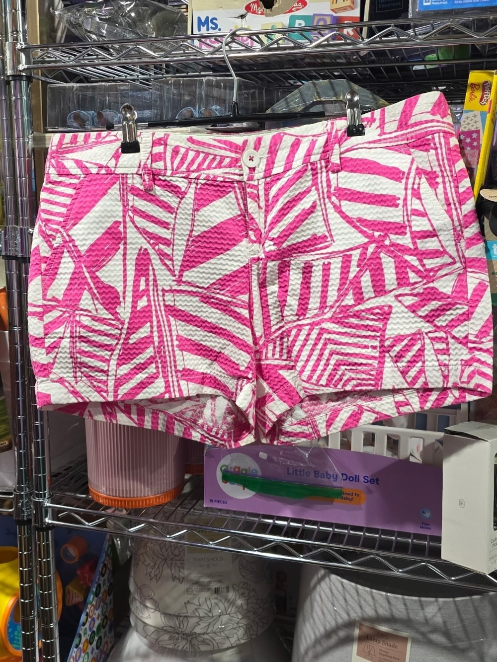 Size 12 The Callahan Pink & White Patterned Jean Shorts